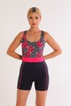 Fuşya Antrasit Geometrik Desenli Yüzücü Mayo