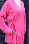 Fuşya Bağlama Detaylı Kimono İkili Tesettür Takım