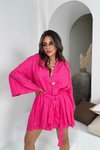 Fuşya Jakarlı Viskon Şortlu İkili Takım
