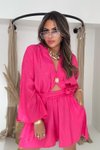 Fuşya Jakarlı Viskon Şortlu İkili Takım
