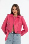 Fuşya Kemerli Deri Slim Fit Ceket