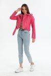 Fuşya Kemerli Deri Slim Fit Ceket