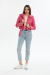 Fuşya Kemerli Deri Slim Fit Ceket