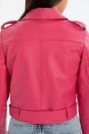 Fuşya Kemerli Deri Slim Fit Ceket