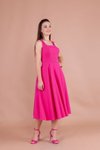 Fuşya Midi Askılı Kare Yaka Elbise