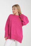Fuşya Oversize Basic Uzun Kazak