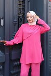 Fuşya Pelerin Detaylı İkili Tesettür Takım