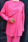 Fuşya Pelerin Detaylı İkili Tesettür Takım