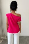 Fuşya Tek Omuz Detay Scuba Krep Kumaş Bluz