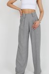 Gri Apoletli Keten Palazzo Pantolon