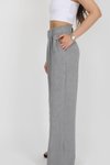 Gri Apoletli Keten Palazzo Pantolon