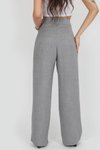 Gri Apoletli Keten Palazzo Pantolon