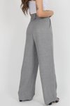 Gri Apoletli Keten Palazzo Pantolon