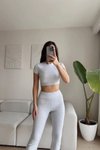 Gri Basic Tayt Crop İkili Takım