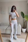 Gri Basic Tayt Crop İkili Takım
