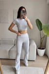 Gri Basic Tayt Crop İkili Takım