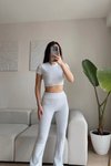 Gri Basic Tayt Crop İkili Takım