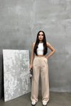 Gray Beige Palazzo Double Fabric Pants