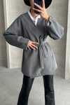 Gri Gabardin Kumaş Oversize Ceket