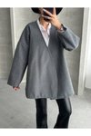 Gri Gabardin Kumaş Oversize Ceket