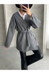 Gri Gabardin Kumaş Oversize Ceket
