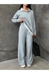 Gri Gömlek Yaka Triko İkili Takım