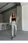 Gri Kapüşonlu Oversize Alt Üst Eşofman Takım
