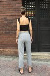 Gri Keten Kemerli Düz Paça Pantolon