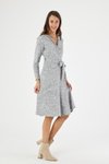 Gri Midi Kruvaze Yaka Bağlama Detaylı Kışlık Triko Elbise