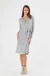 Gri Midi Kruvaze Yaka Bağlama Detaylı Kışlık Triko Elbise