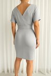 Gri Midi Kruvaze Yaka Kemerli Scuba Elbise