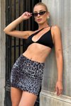 Gri Mini Millie Leopar Desen Etek