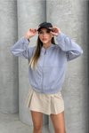 Gri Modal Kumaş Fermuarlı Bomber Sweatshirt