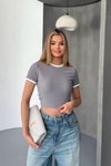 Gri Ottoman Biyeli Crop Tshirt