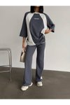Gri Oversize Yazı Detaylı Eşofman Alt Üst İkili Takım