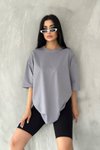 Gri Pamuklu Unisex Oversize Basic T-shirt