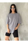 Gri Pamuklu Unisex Oversize Basic T-shirt