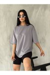 Gri Pamuklu Unisex Oversize Basic T-shirt