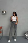 Gri Punch Tasarım Wide Leg Jean Pantolon