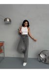 Gri Punch Tasarım Wide Leg Jean Pantolon