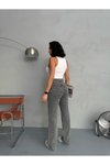 Gri Punch Tasarım Wide Leg Jean Pantolon