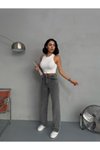 Gri Punch Tasarım Wide Leg Jean Pantolon
