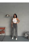 Gri Punch Tasarım Wide Leg Jean Pantolon