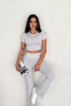 Gri Ribanalı Tayt Crop İkili Takım