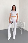 Gri Ribanalı Tayt Crop İkili Takım