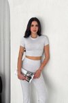 Gri Ribanalı Tayt Crop İkili Takım