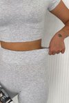 Gri Ribanalı Tayt Crop İkili Takım
