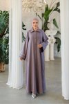 Gray Full-Length Buttoned Sleeve-Piped Abaya