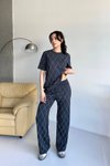 Gri Taşlı Modal Kumaş Bisiklet Yaka Bluz Pantolon İkili Takım