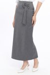 Gri Uzun Mevsimlik Fiyonk Detaylı Kalem Etek